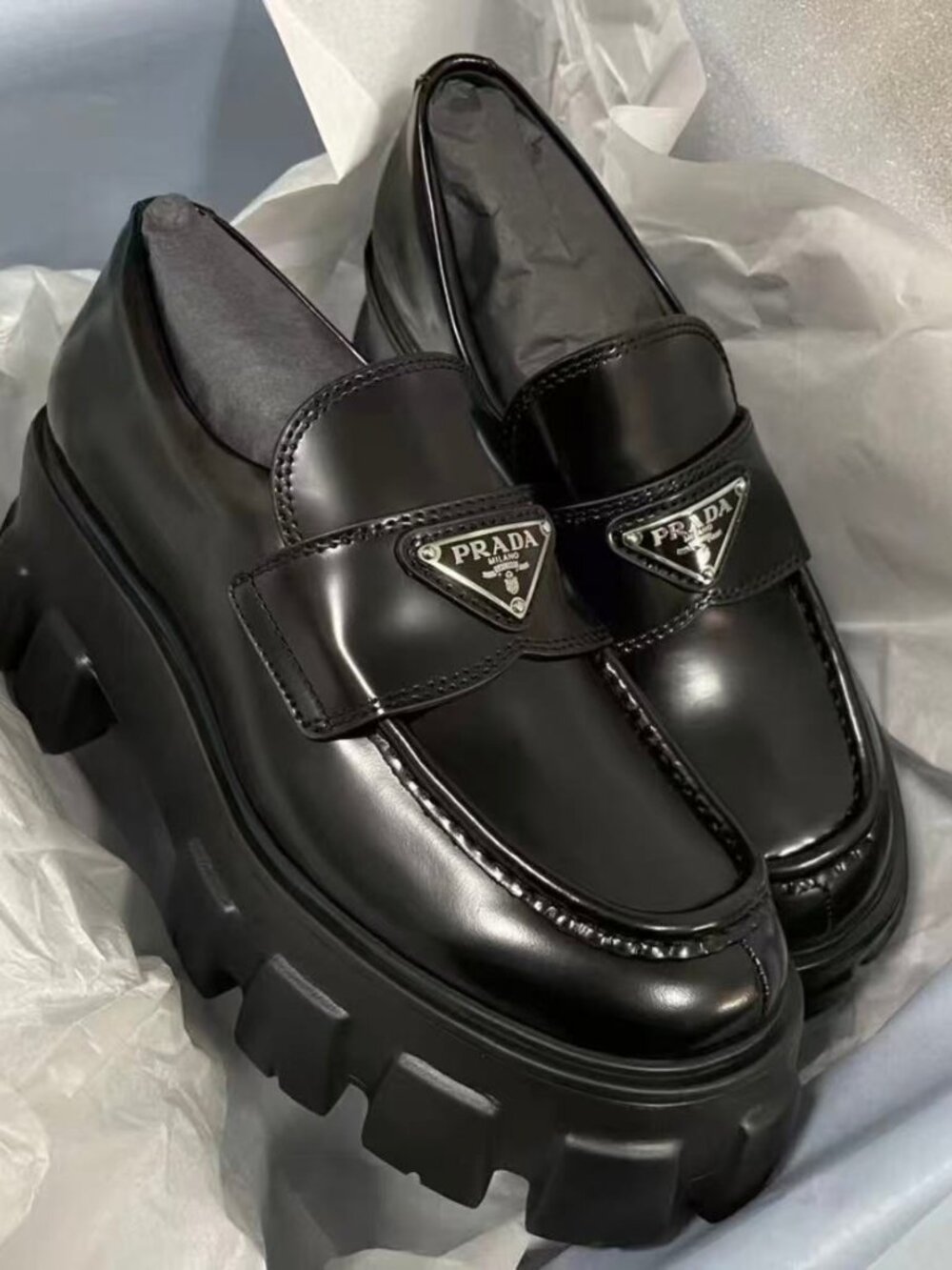 Prada Monolith Black Platform Leather Loafers - Picture 2 of 5